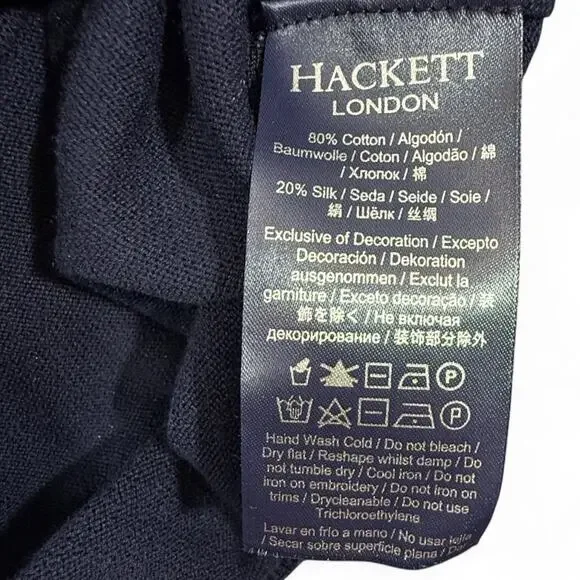 Hackett London Cotton Silk Quarter Zip Sweater Mens L Luxe Preppy Classic Navy - Picture 7 of 10
